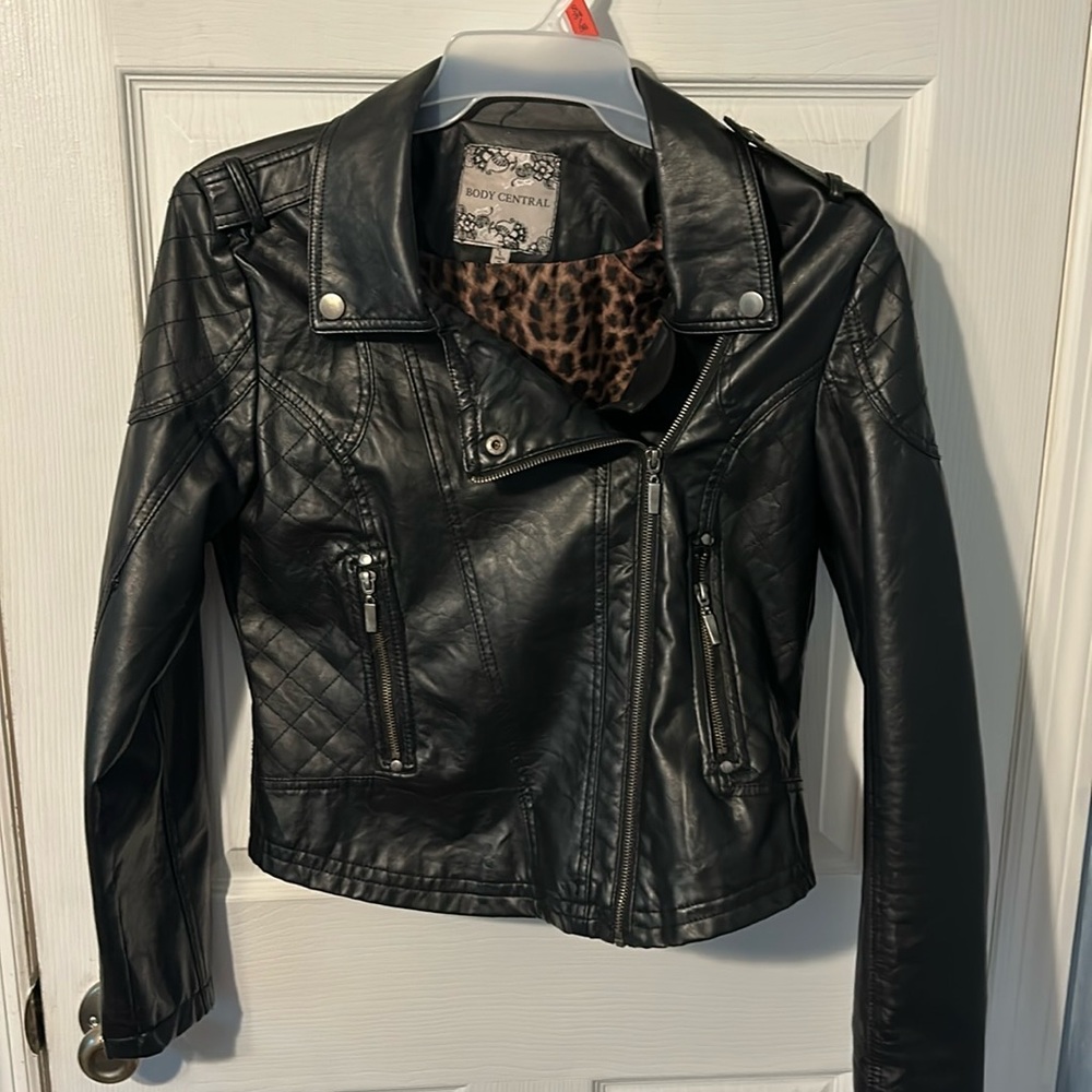 Faux leather motorcycle jacket
